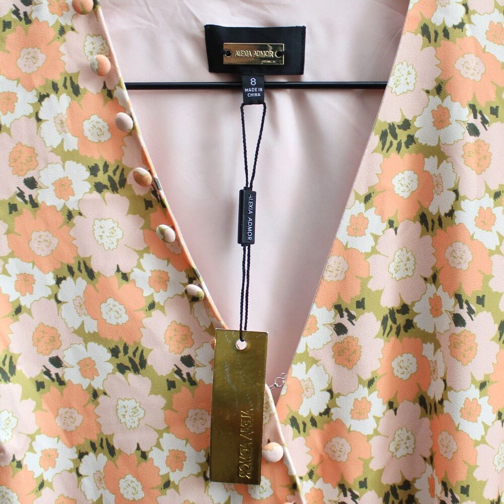 ALEXIA ADMOR Arya Button-front Wrap Dress In Summer Floral Cream Size 8 NWT - Picture 9 of 10